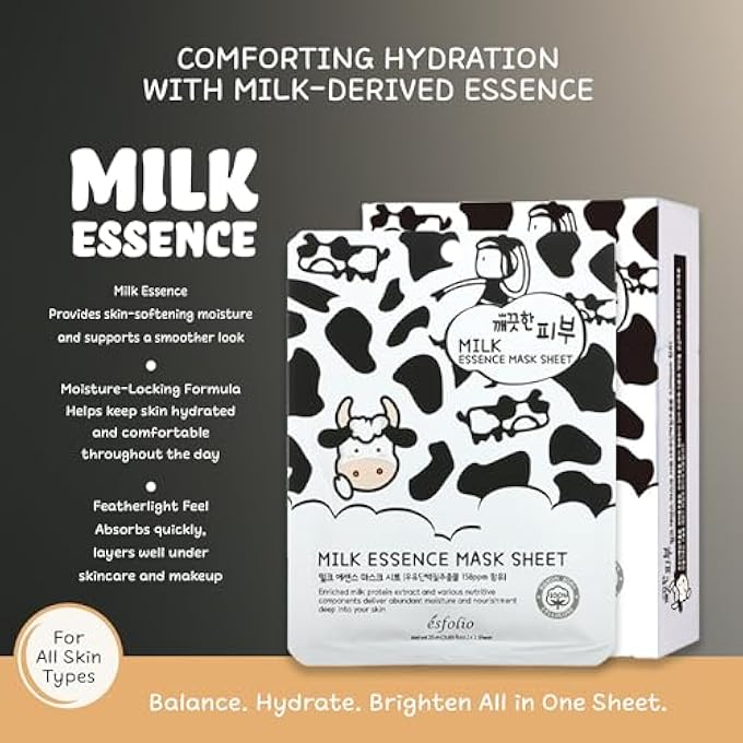 esfolio PURE SKIN ESSENCE FULL FACIAL MASK SHEET ELASTICITY HYDRATION ANTI-AGING MILK (PACK OF 10) - Image 4